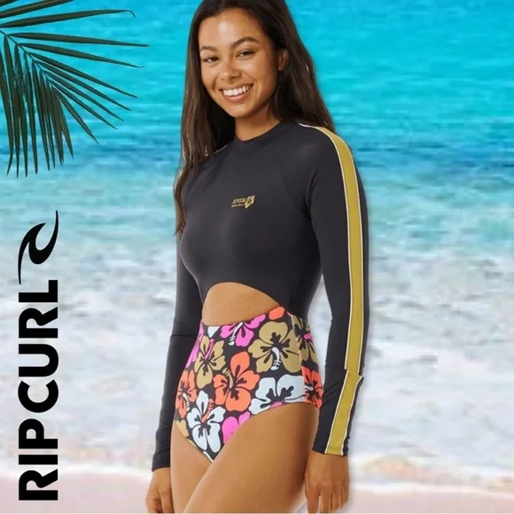 Rip Curl Hibiscus Heat  Long Sleeve Surfsuit Black Pink Orange Floral Size 2XL - Picture 12 of 12